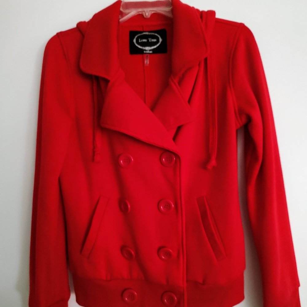 Red Button Up Hoodie with pockets - Medium Fleece